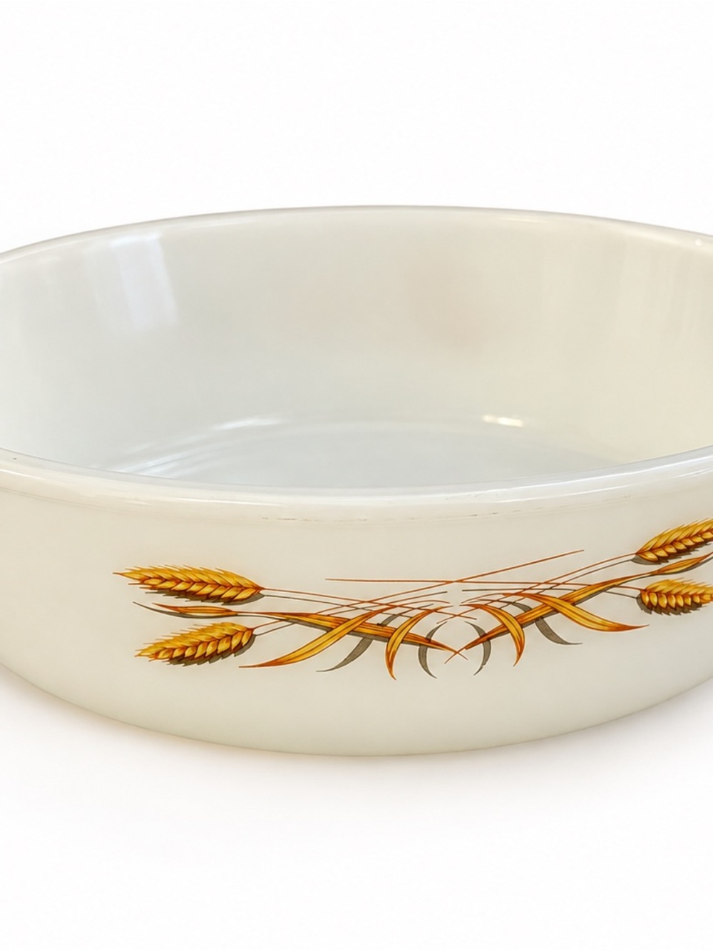 Anchor Hocking White Serving Bowl with Golden Wheat Design